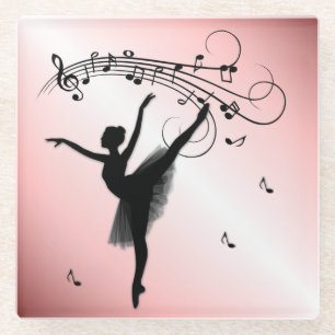 Amazing Ballerina Dancing with Music Pink Glass Coaster