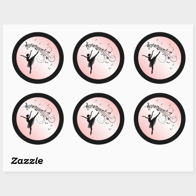 Amazing Ballerina Dancing with Music Pink Glow Classic Round Sticker (Sheet)