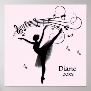 Amazing Ballerina Dancing with Music Pink Poster