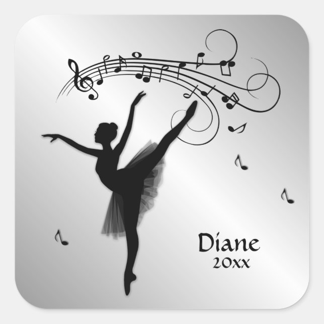 Amazing Ballerina Dancing with Music Square Sticker (Front)