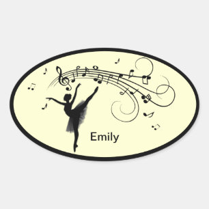 Amazing Ballerina Dancing with Music Yellow Oval Sticker