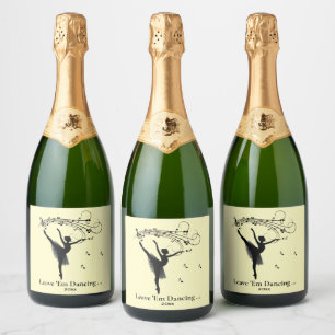 Amazing Ballerina Dancing with Music Yellow Sparkling Wine Label