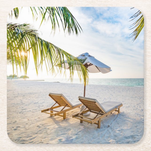 Amazing Beach Sunset Square Paper Coaster (Front)