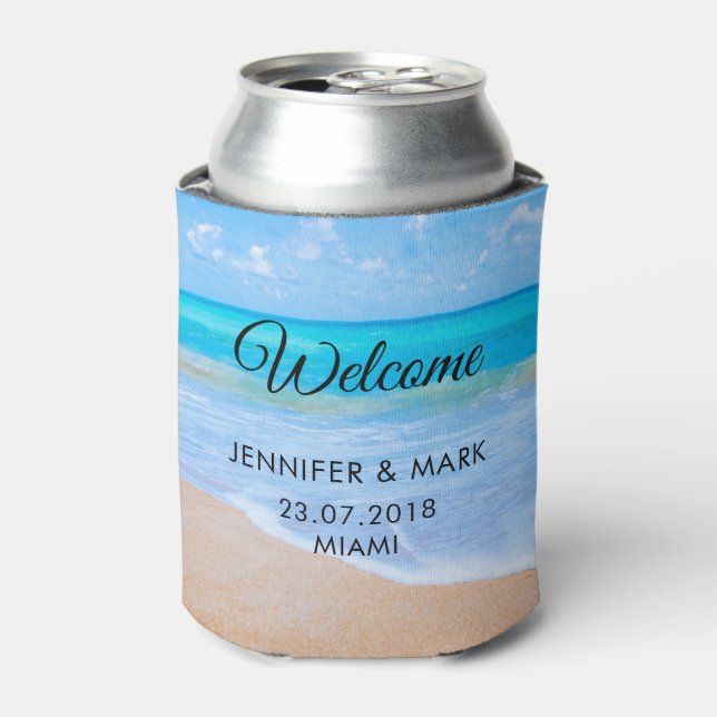 Amazing Beach Tropical Scene Photo Wedding Can Cooler (Can Front)