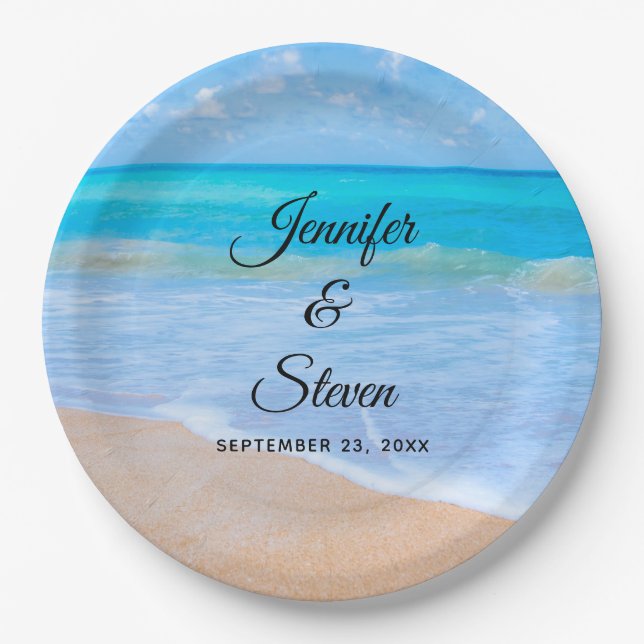 Amazing Beach Tropical Scene Photo Wedding Paper Plate (Front)