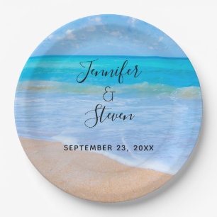 Amazing Beach Tropical Scene Photo Wedding Paper Plate