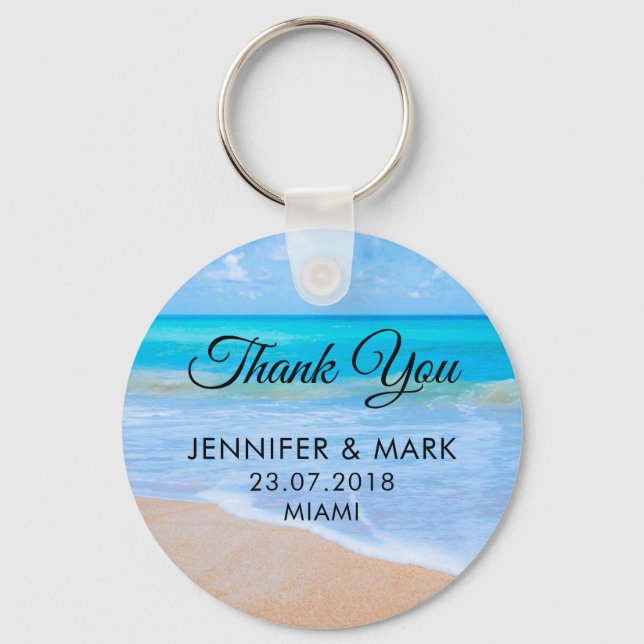 Amazing Beach Tropical Scene Photo Wedding Thanks Key Ring (Front)