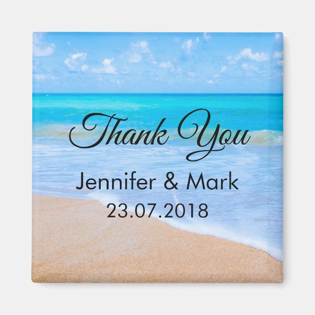 Amazing Beach Tropical Scene Photo Wedding Thanks Magnet (Front)