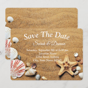 Amazing Beach Wedding, Seashells Save The Date