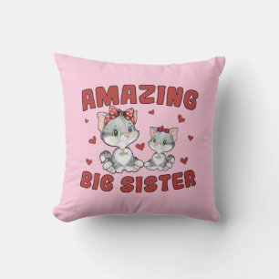 Amazing Big Sister - Kitty Cats Red Hearts Throw P Cushion