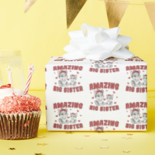 Amazing Big Sister - Kitty Cats Red Hearts Wrapping Paper