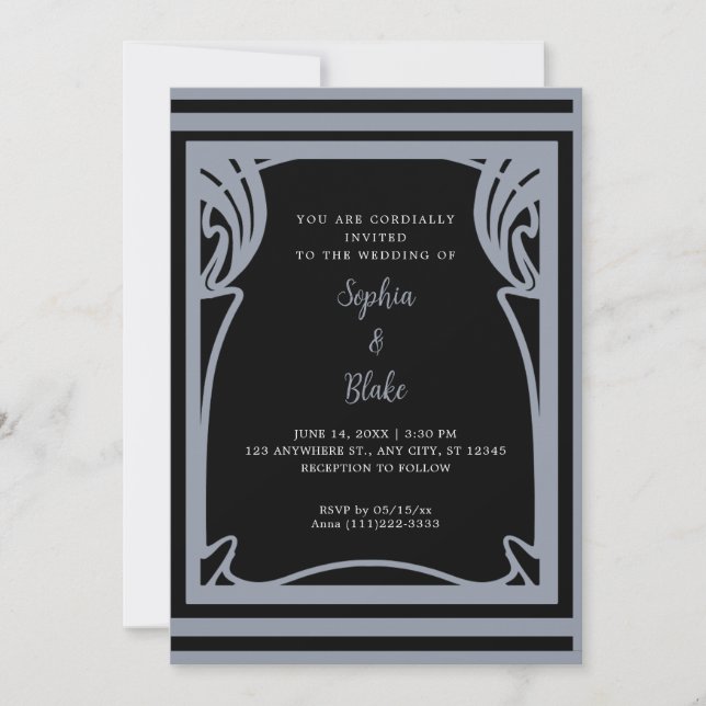 Amazing Black and Silver Art Deco Wedding  Invitation (Front)