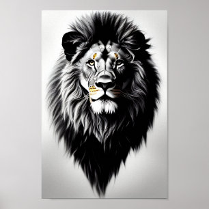 Amazing black and white lion portrait  poster