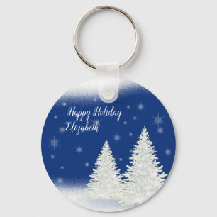 Amazing Blue Christmas Night Personalised Key Ring
