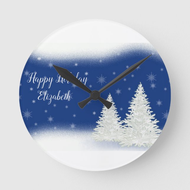 Amazing Blue Christmas Night Personalised Round Clock (Front)