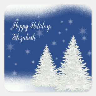 Amazing Blue Christmas Night Personalised Square Sticker