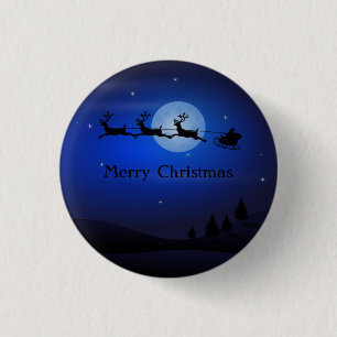 Amazing Blue Night Santa and Reindeer 3 Cm Round Badge