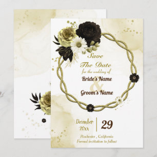 Amazing brown ivory gold floral wreath save the date