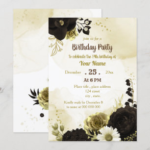 Amazing brown ivory gold flowers birthday party invitation