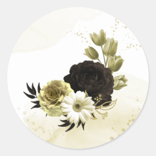 Amazing brown ivory gold flowers classic round sticker