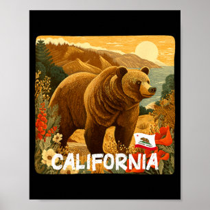 Amazing california bear in nature graphic for boys poster