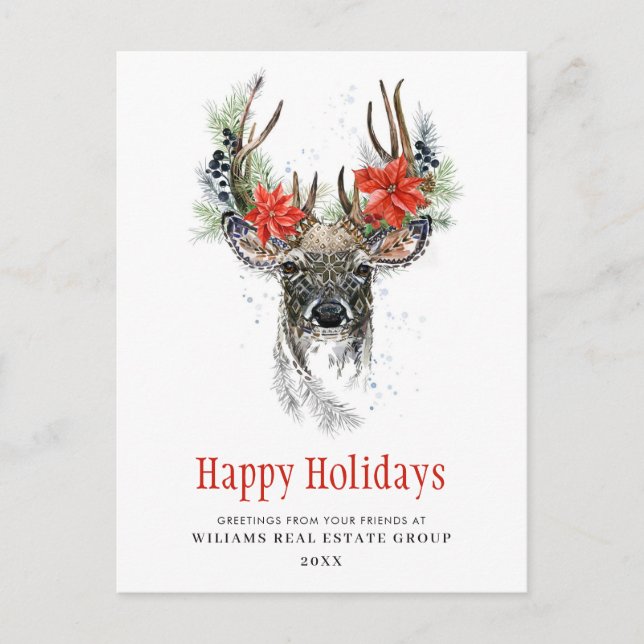 Amazing Christmas Deer Holiday Corporate Greeting Postcard (Front)