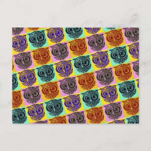 amazing colour owl pattern postcard