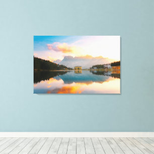 Amazing colourful sunset Lago di Misurina, Italy Canvas Print