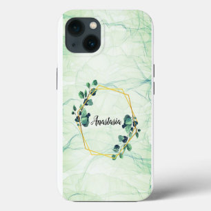 Amazing, Cool,Green Marble, Flowers, Pwesonalized iPhone 13 Case