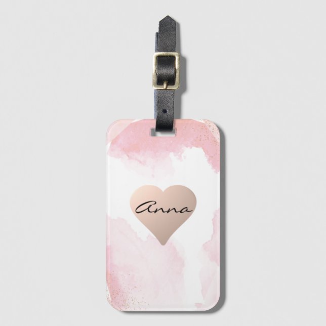 Amazing, Cool, Pink Heart Luggage Tag (Front Vertical)