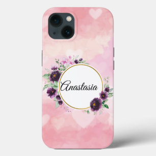 Amazing, Cool, Pink Heart whit your name iPhone 13 Case