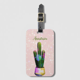 Amazing, Cool, Pink Sparkly, Cactus Luggage Tag