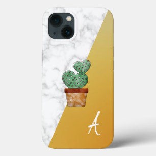 Amazing, Cool, White Marble, Cactus, Gold Monogram iPhone 13 Case