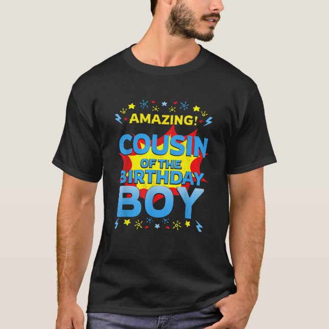 Amazing Cousin Of The Birthday Boy Superhero Comic T-Shirt (Front)
