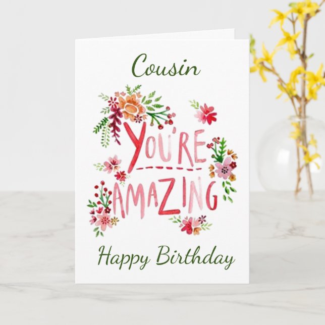AMAZING **COUSIN** ON YOUR BIRTHDAY  CARD (Yellow Flower)
