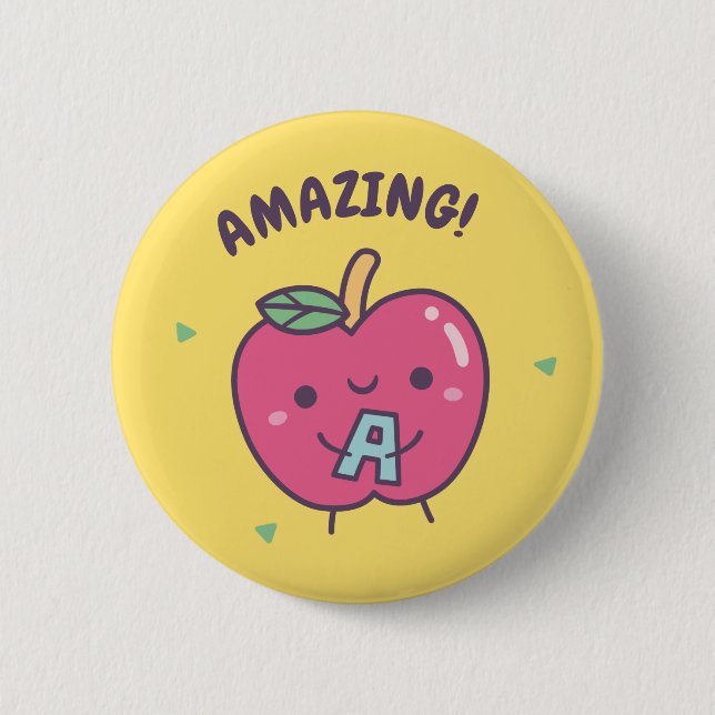 Amazing Cute Red Apple With Alphabet A 6 Cm Round Badge (Front)