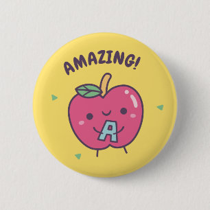 Amazing Cute Red Apple With Alphabet A 6 Cm Round Badge