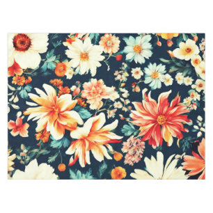 Amazing Delicate White and Lush Red Orange Flowers Tablecloth