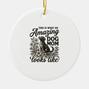 Amazing Dog Mum Vintage Floral Dog Lover Design_1 Ceramic Tree Decoration