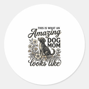 Amazing Dog Mum Vintage Floral Dog Lover Design_1 Classic Round Sticker