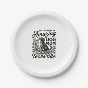 Amazing Dog Mum Vintage Floral Dog Lover Design_1 Paper Plate