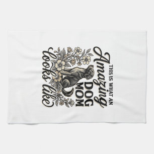 Amazing Dog Mum Vintage Floral Dog Lover Design_1 Tea Towel