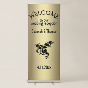 Amazing Dragon Golden Fantasy Wedding Theme Retractable Banner
