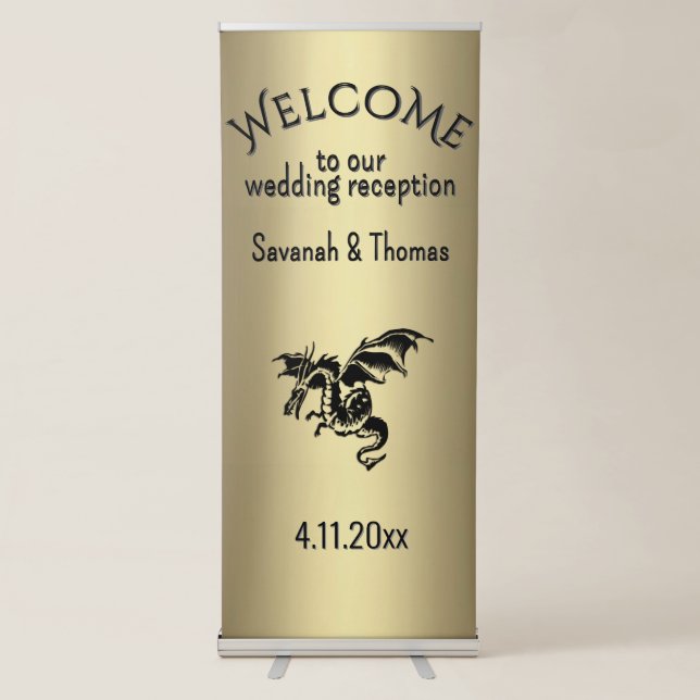 Amazing Dragon Golden Fantasy Wedding Theme Retractable Banner (Front)