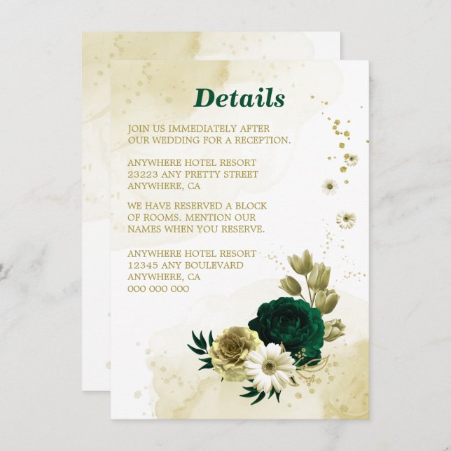 Amazing emerald green ivory gold flowers enclosure card (Front/Back)