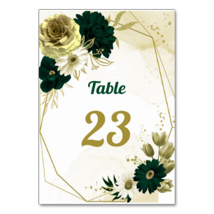 Amazing emerald green ivory gold flowers geometric table number