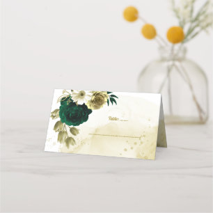 Amazing emerald green ivory gold flowers place car card