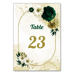 Amazing emerald green ivory gold flowers table number