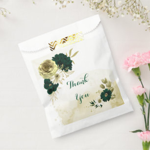 Amazing emerald green ivory gold flowers wedding favour bags