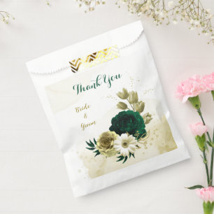Amazing emerald green ivory gold flowers wedding favour bags
